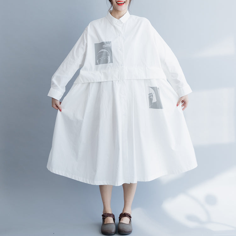 White Loose Cotton Dresses Women Casual Spring Clothes Q19037– FantasyLinen